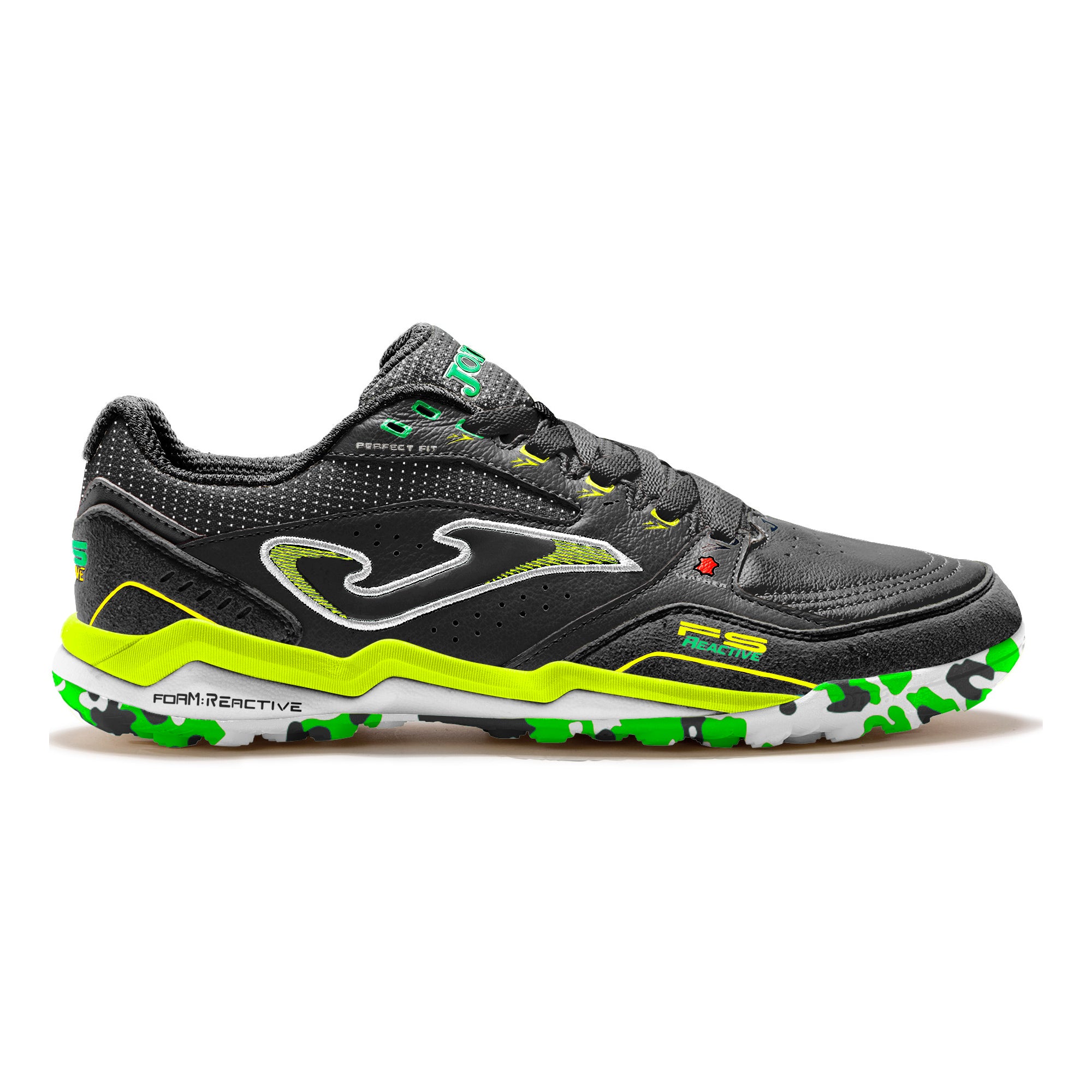 Joma FS Reactive 2301 Black Turf Soccer Shoes side view