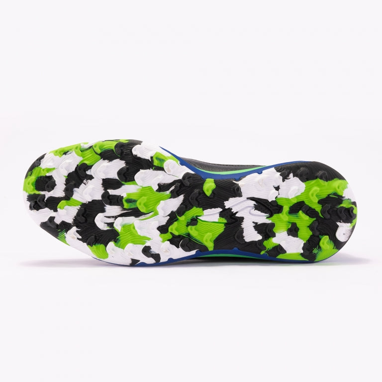 Joma Liga 5 LIGS2401TF turf soccer shoes in black and green – bottom view of rubber outsole with studs for traction on synthetic fields.
