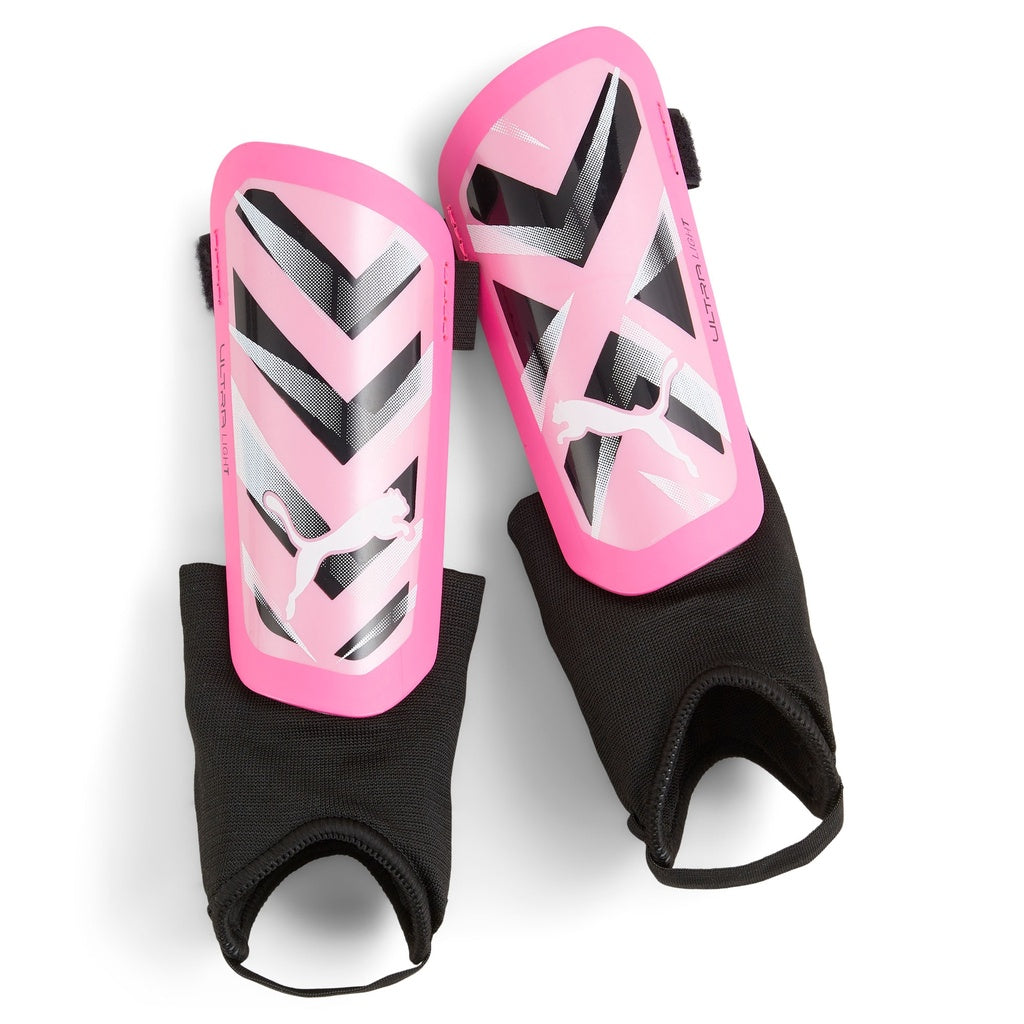Pair of pink and black shin guards