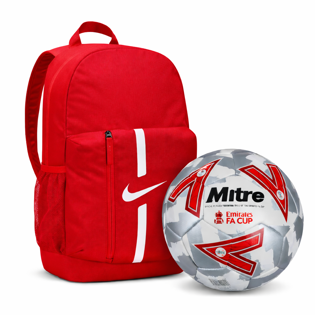 Nike Academy Team Junior Backpack & Mitre FA Cup 24/25 Soccer Ball Bun – 3LSportive