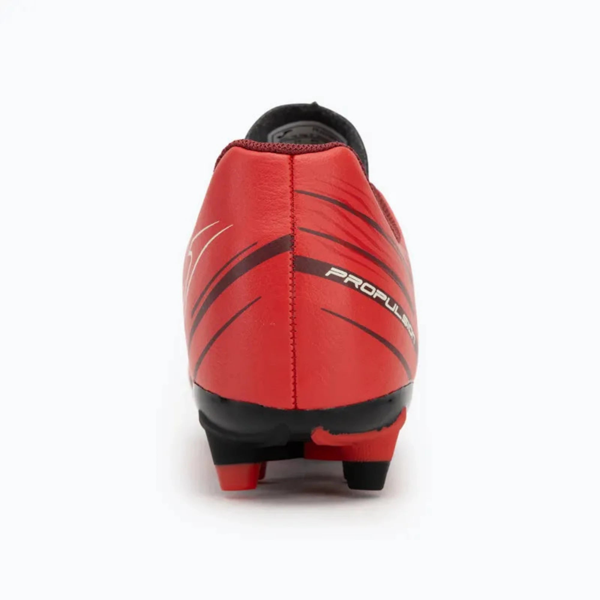 Red soccer cleat with black accents fg