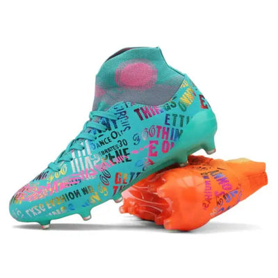 blue orange soccer cleats front view