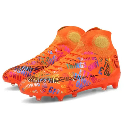 Orange soccer cleats side view